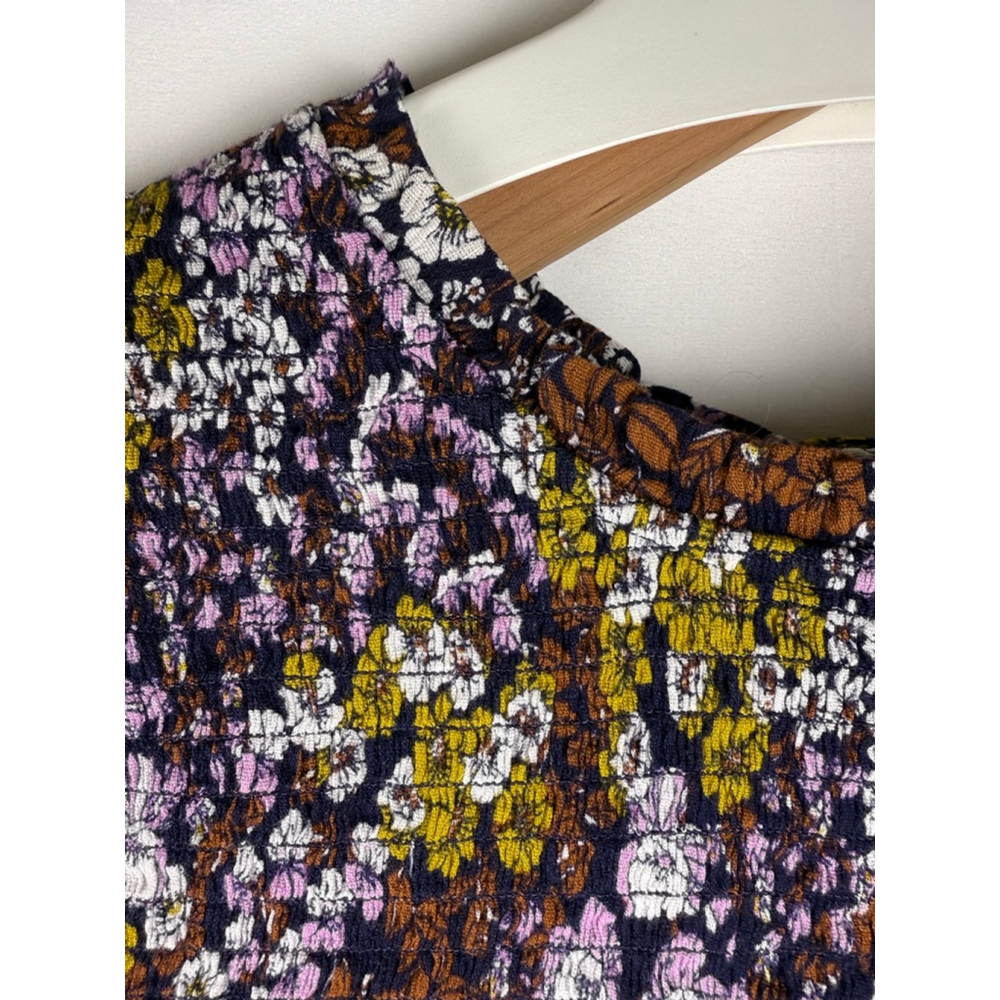 Women's Caslon Floral Cold Shoulder Smocked Top Navy/Pink Size XL - Picture 3 of 8